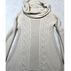 Jeanne Pierre Cotton Cable Knit Cowl Neck Sweater Cream Coastal Grandma Sz Sm